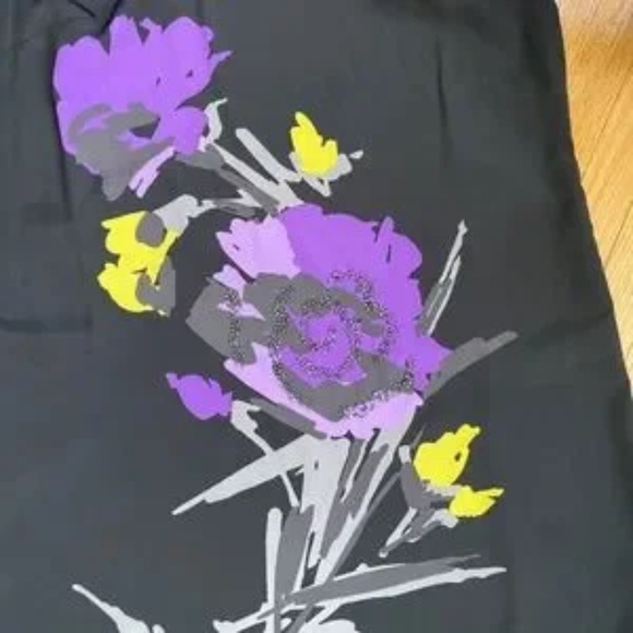 ELLE Black Sleeveless Floral Gemstone Graphic Dress with Fringed Hem Size XS - Picture 2 of 12